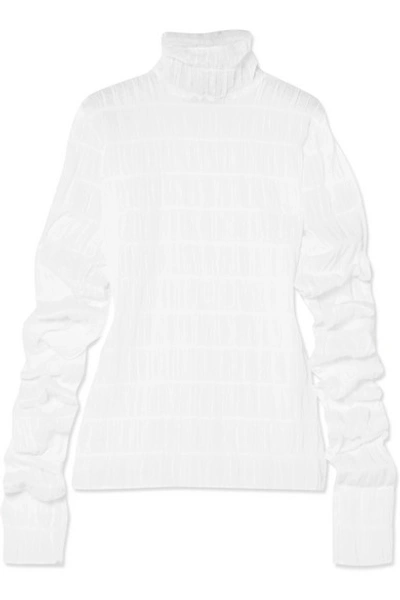 Shop Y/project Ruched Cotton-blend Turtleneck Top In White