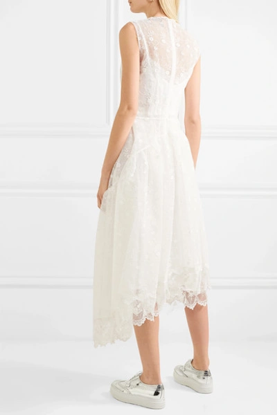 Shop Simone Rocha Asymmetric Embroidered Tulle Midi Dress In Ivory