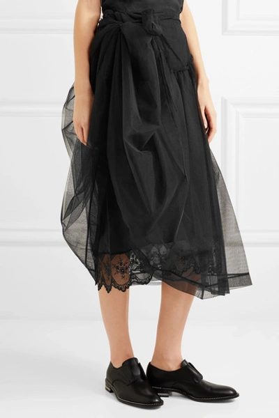 Shop Simone Rocha Gathered Tulle Midi Skirt In Black