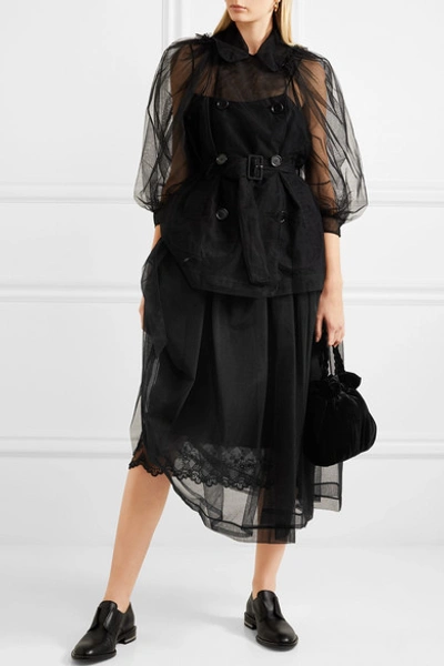 Shop Simone Rocha Gathered Tulle Midi Skirt In Black