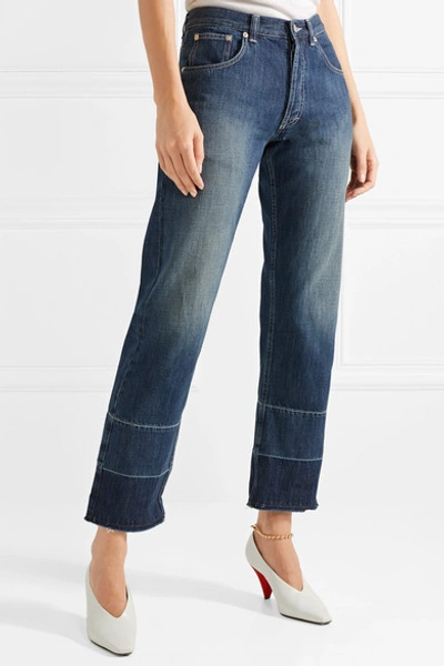 Shop Loewe Embroidered Mid-rise Wide-leg Jeans In Dark Denim
