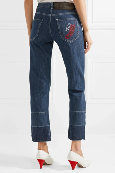 Shop Loewe Embroidered Mid-rise Wide-leg Jeans In Dark Denim