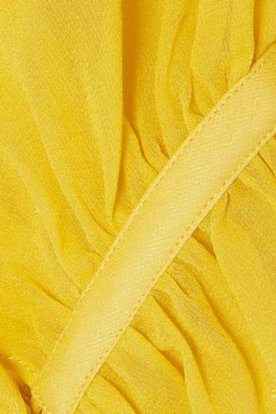 Shop Giambattista Valli Gathered Silk-georgette Blouse In Yellow