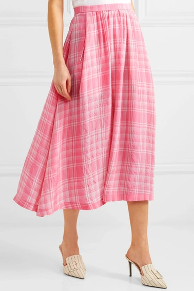 Shop Rosie Assoulin Checked Voile Midi Skirt In Baby Pink