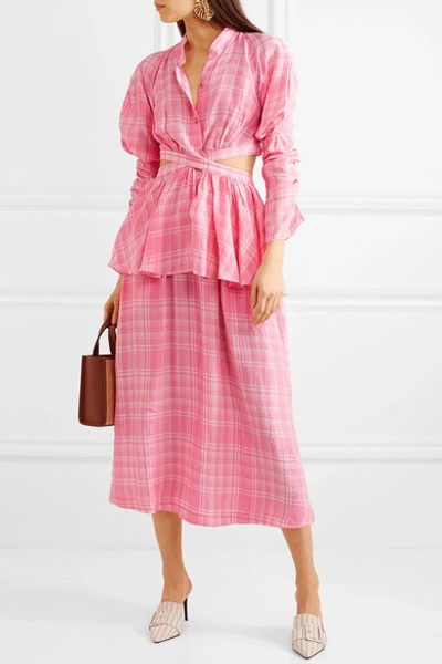 Shop Rosie Assoulin Checked Voile Midi Skirt In Baby Pink