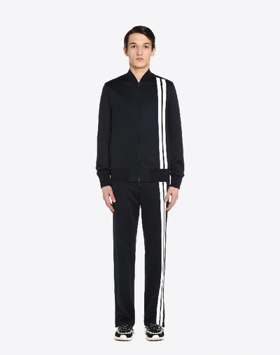 Shop Valentino Uomo Trousers With Contrasting Bands Man Dark Blue 63% Poliestere, 37% Cotton 52