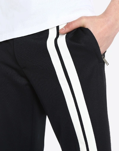 Shop Valentino Uomo Trousers With Contrasting Bands Man Dark Blue 63% Poliestere, 37% Cotton 52