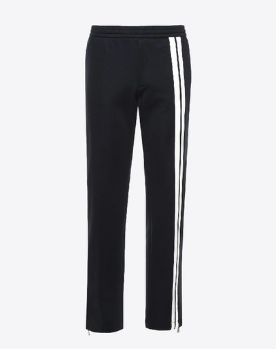Shop Valentino Uomo Trousers With Contrasting Bands Man Dark Blue 63% Poliestere, 37% Cotton 52