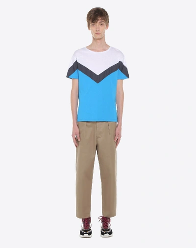 Shop Valentino T-shirt With Geometric Motif In Azure
