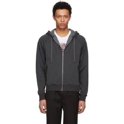 Shop Bottega Veneta Grey Intrecciato Zip Hoodie