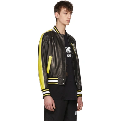 Shop Givenchy Black & Yellow Leather Varsity Jacket