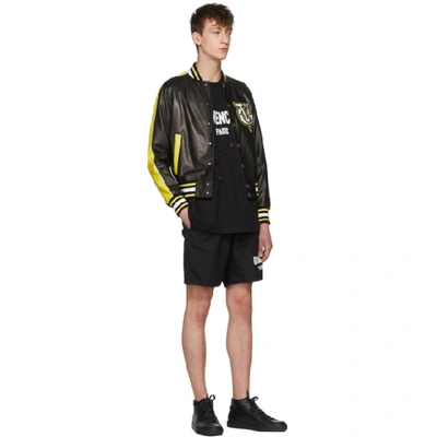 Shop Givenchy Black & Yellow Leather Varsity Jacket
