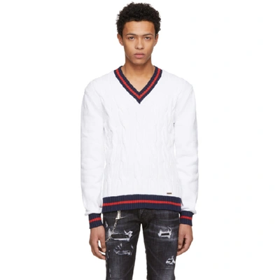 Shop Dsquared2 White Outline V-neck Pullover In 961 Whtrdbl