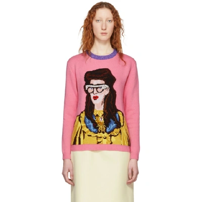 Shop Gucci Pink Jacquard Woman Sweater In 5018 Pink