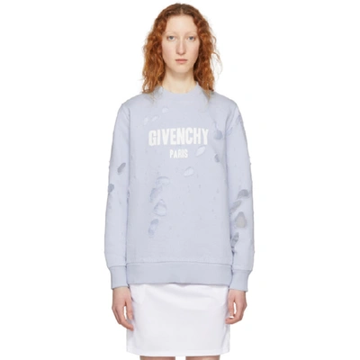 Shop Givenchy Blue Distressed Logo Sweatshirt