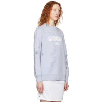 Shop Givenchy Blue Distressed Logo Sweatshirt