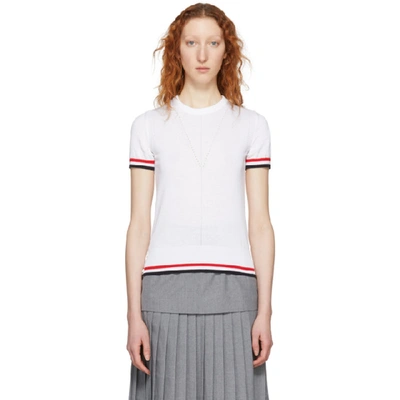Shop Thom Browne White Short Sleeve Tipping Stripe Sweater In 100 White