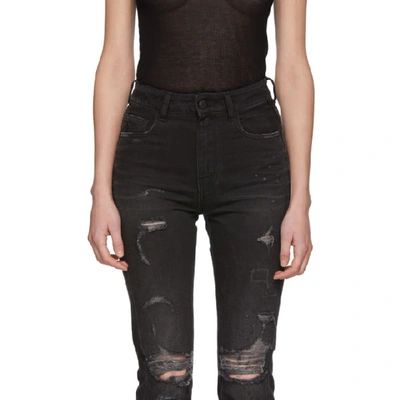 Shop Marcelo Burlon County Of Milan Black Embroidered Wing Slim Jeans In 6810 Black