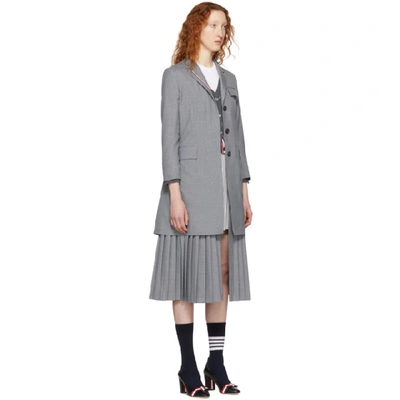 THOM BROWNE GREY PLEATED BOTTOM CHESTERFIELD OVERCOAT