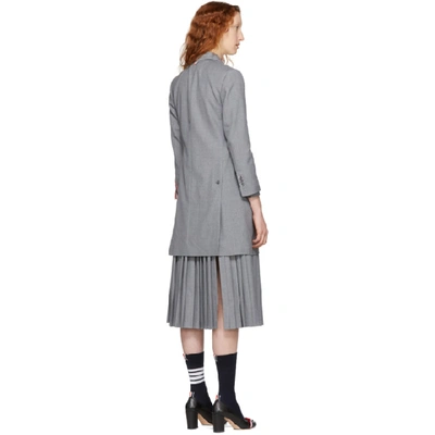 THOM BROWNE GREY PLEATED BOTTOM CHESTERFIELD OVERCOAT