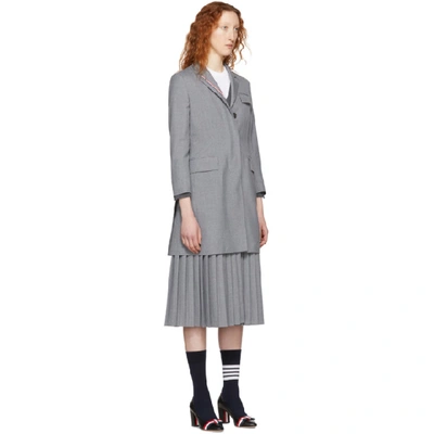 THOM BROWNE GREY PLEATED BOTTOM CHESTERFIELD OVERCOAT