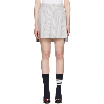 Shop Thom Browne Grey And White Dropped Back Pleated Miniskirt In 035 Med Gre