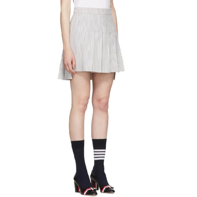 Shop Thom Browne Grey And White Dropped Back Pleated Miniskirt In 035 Med Gre