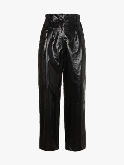 Shop Philosophy Di Lorenzo Serafini Coated Linen Cropped Trousers In Black