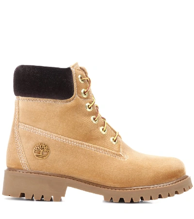Shop Off-white X Timberland Velvet Ankle Boots In Beige