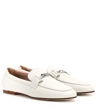 Shop Tod's Double T Leather Loafers In White