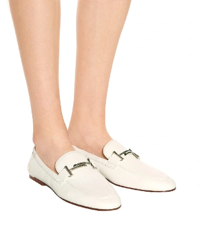 Shop Tod's Double T Leather Loafers In White