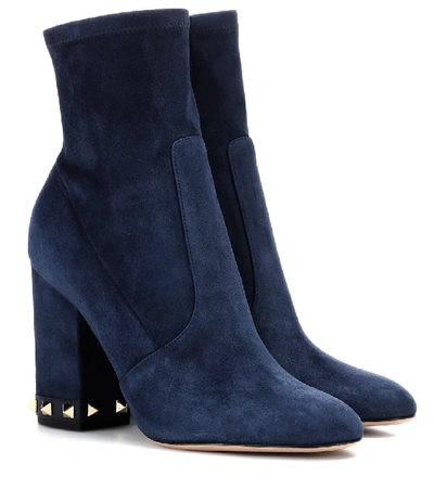 Shop Valentino Rockstud Suede Ankle Boots In Blue