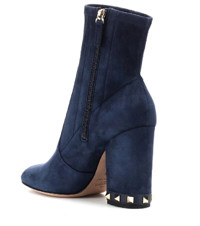 Shop Valentino Rockstud Suede Ankle Boots In Blue