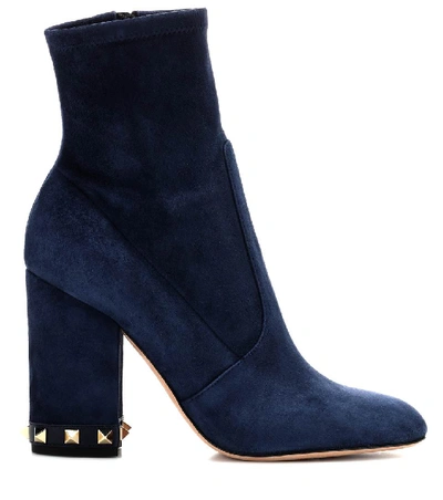 Shop Valentino Rockstud Suede Ankle Boots In Blue