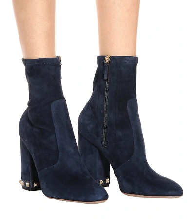 Shop Valentino Rockstud Suede Ankle Boots In Blue