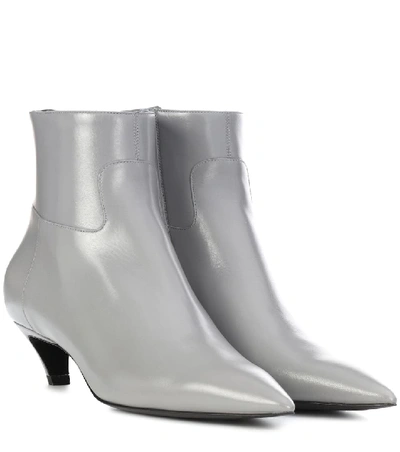 Shop Balenciaga Slash Heel Leather Ankle Boots In Grey