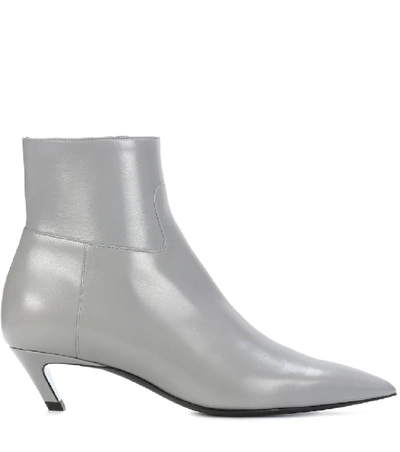 Shop Balenciaga Slash Heel Leather Ankle Boots In Grey