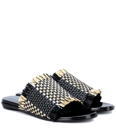 Shop Proenza Schouler Woven Leather And Bast Slides In Black