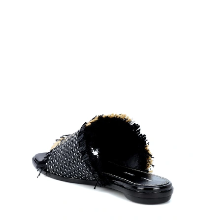 Shop Proenza Schouler Woven Leather And Bast Slides In Black