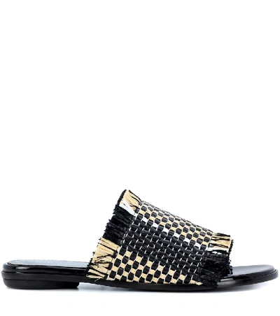 Shop Proenza Schouler Woven Leather And Bast Slides In Black