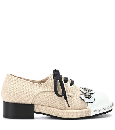 Shop N°21 Leather-trimmed Canvas Derby Shoes In Beige