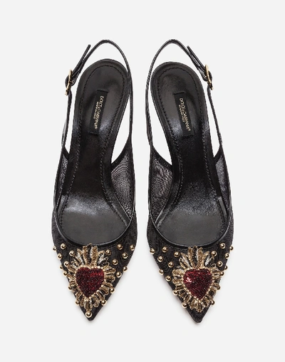 Shop Dolce & Gabbana Mesh Slingback With Embroidery And Appliqués In Black