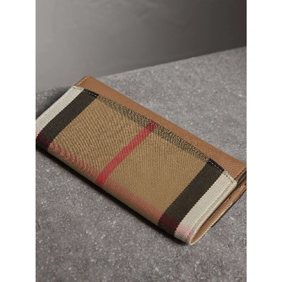 Shop Burberry House Check And Leather Continental Wallet In Dark Sand