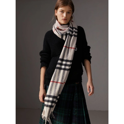 Shop Burberry The Classic Check Cashmere Scarf In Stone Check