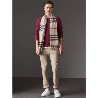 Shop Burberry The Classic Check Cashmere Scarf In Stone Check