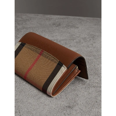 Shop Burberry House Check And Leather Continental Wallet In Tan