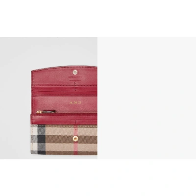 Shop Burberry House Check And Leather Continental Wallet In Russet Red