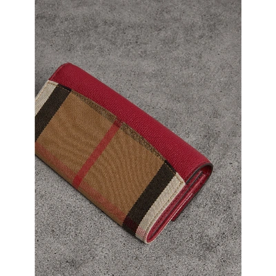Shop Burberry House Check And Leather Continental Wallet In Russet Red