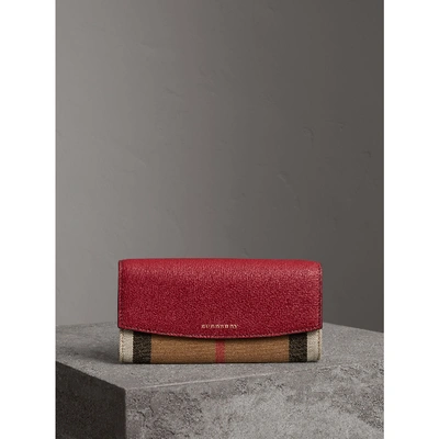 Shop Burberry House Check And Leather Continental Wallet In Russet Red