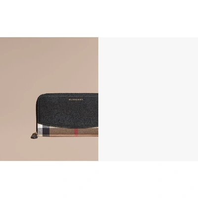 Shop Burberry House Check And Leather Ziparound Wallet In Black